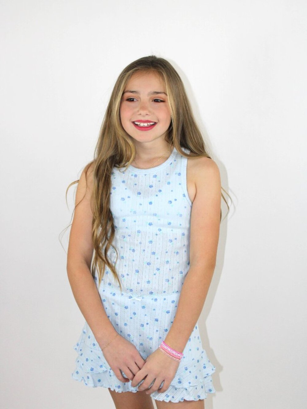 Light Blue All Over Ditsy Roses Print Shirt & Skort Set
